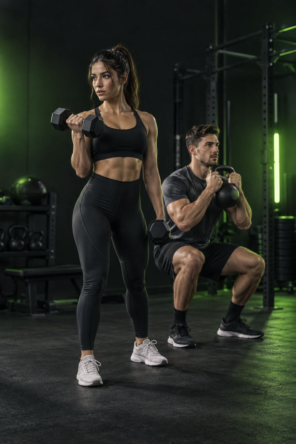 Дівчина та хлопець тренуються разом у FIT30